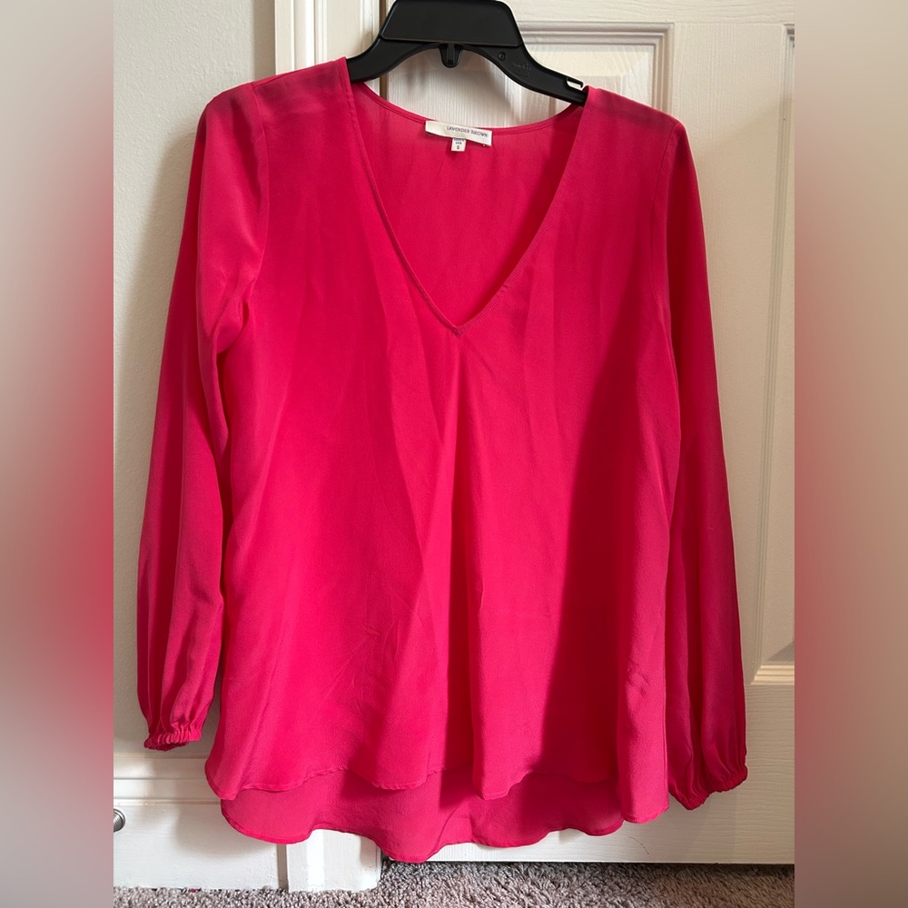 Lavender Brown Fuchsia V-Neck Blouse